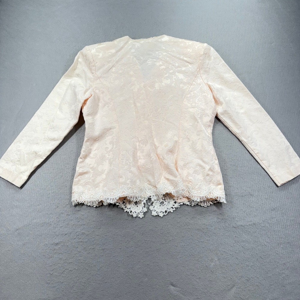 Scott McClintock Evening Jacket Women 16 Pink Damask Lace Pearl Vintage - Picture 2 of 10